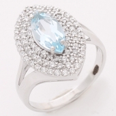 Кольцо Серебро 925 топаз голубой/фианит 5,2